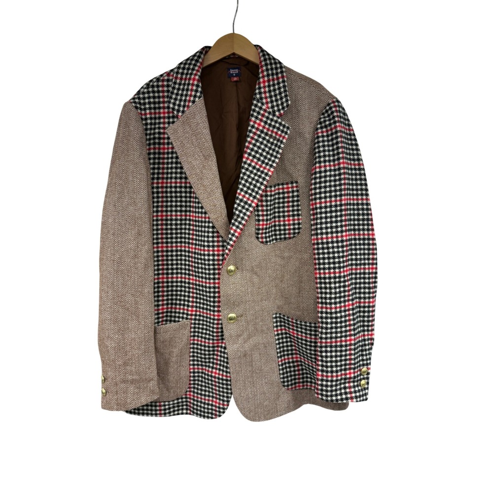 Rowing Blazers x Target Mens Patchwork Suit XL Herringbone Plaid Brown Red 2pc - Picture 2 of 15